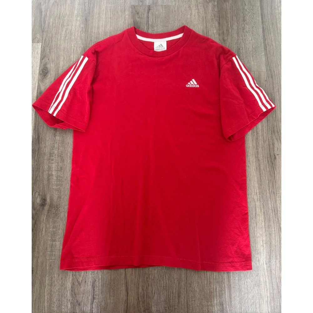 Vintage 2004 Adidas 3-Stripes T-Shirt Men's Medium Red Embroidered Logo Y2K